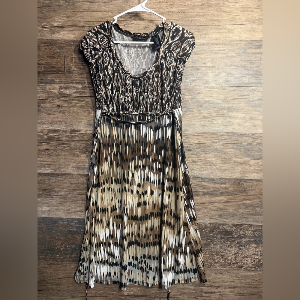 Axcess Black Brown and Tan Patterned Short Sleeve Sun Dress